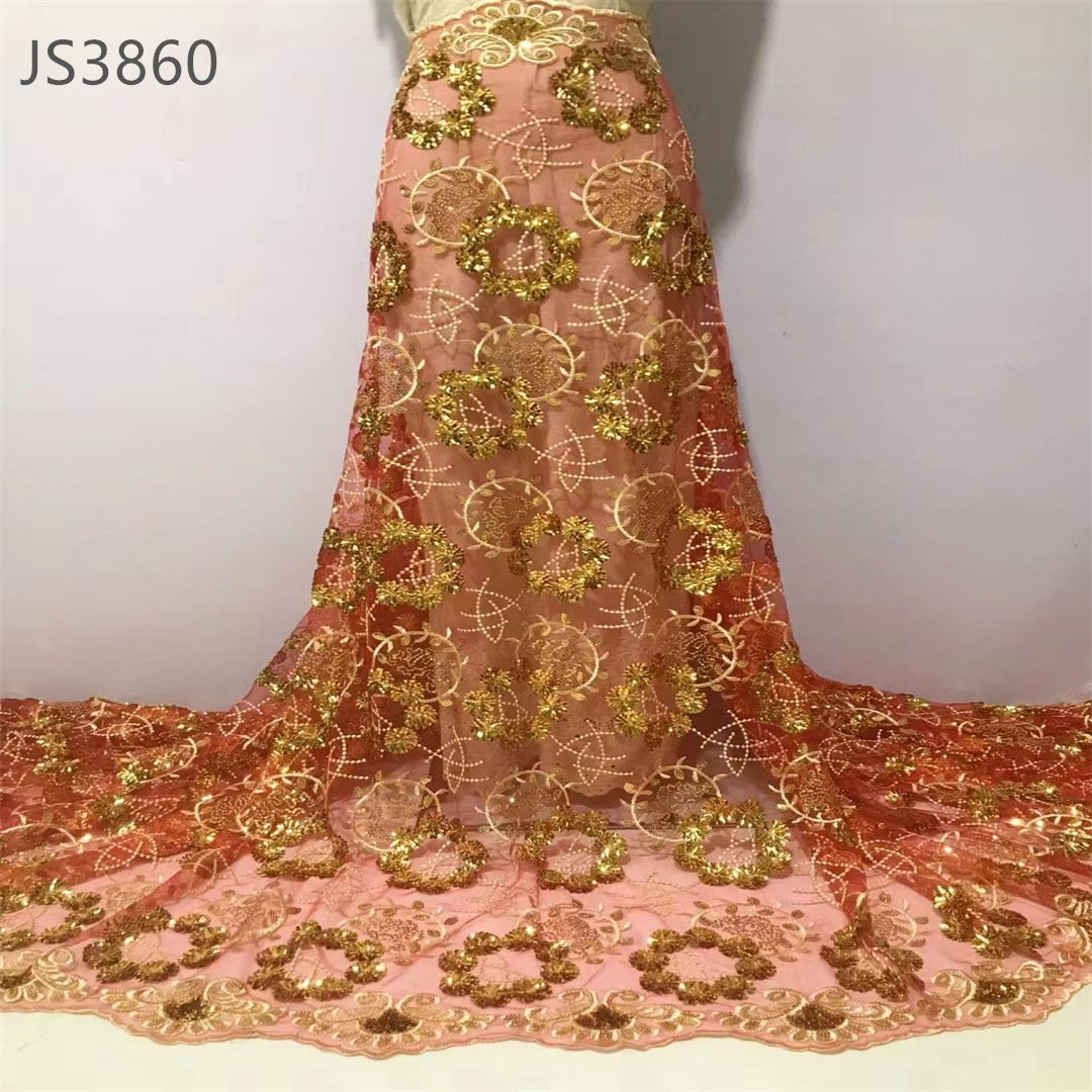 Factory manufacturer wholesale price embroidery fabric african sequins 3d flower embroidery lace fabric for bridal