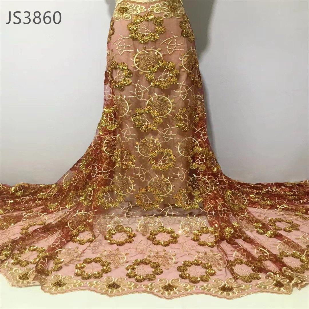Factory manufacturer wholesale price embroidery fabric african sequins 3d flower embroidery lace fabric for bridal