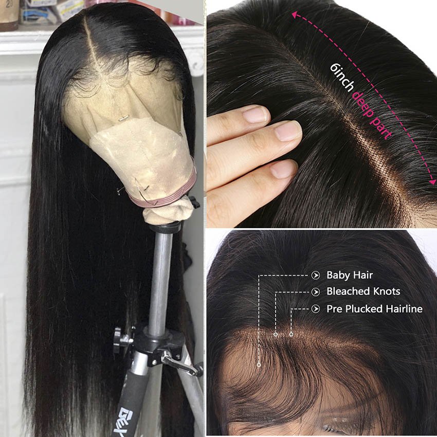 Lemoda Glueless 13x6 HD Transparent Lace Frontal Wig Straight Virgin Brazilian HD Lace Front Human Hair Wigs For Black Women