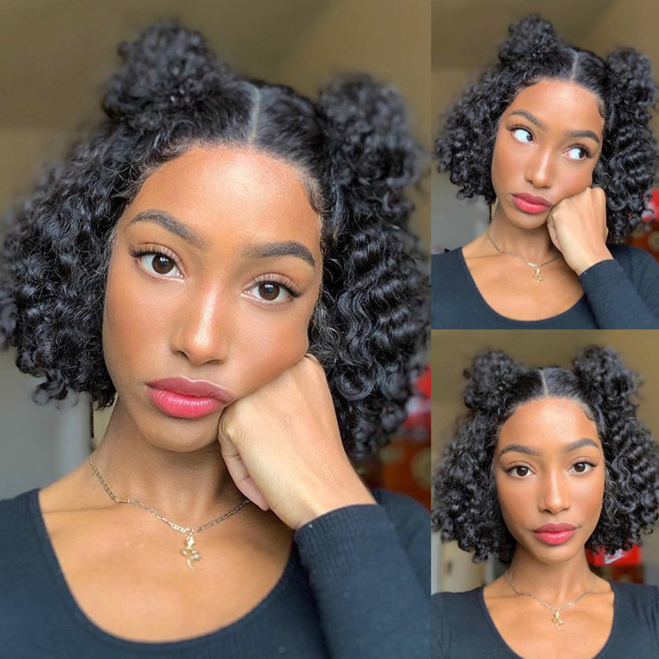 Wholesale Bob Wig Raw Brazilian Virgin Kinky Curly Lace Human hair Wig For Black Women Short Bob Lace Front Wigs