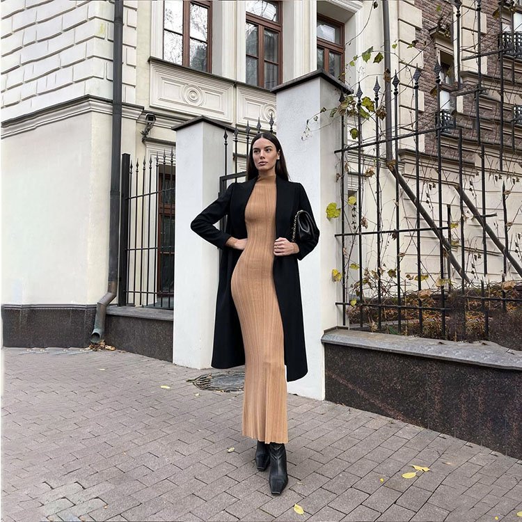 Autumn And Winter Round Neck Plaid Ribbed Cardigan Women's Sweater Dress Cardigan Women's Knitted Pullover Sweater MY1