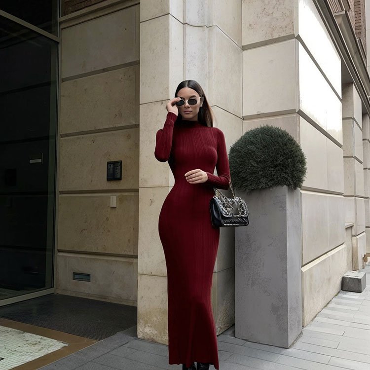 Autumn And Winter Round Neck Plaid Ribbed Cardigan Women's Sweater Dress Cardigan Women's Knitted Pullover Sweater MY1