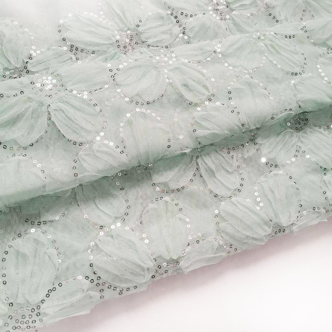 RTS big flower colorful sequins 3D fashion embroidery evening white wedding bridal dress gown lace fabric