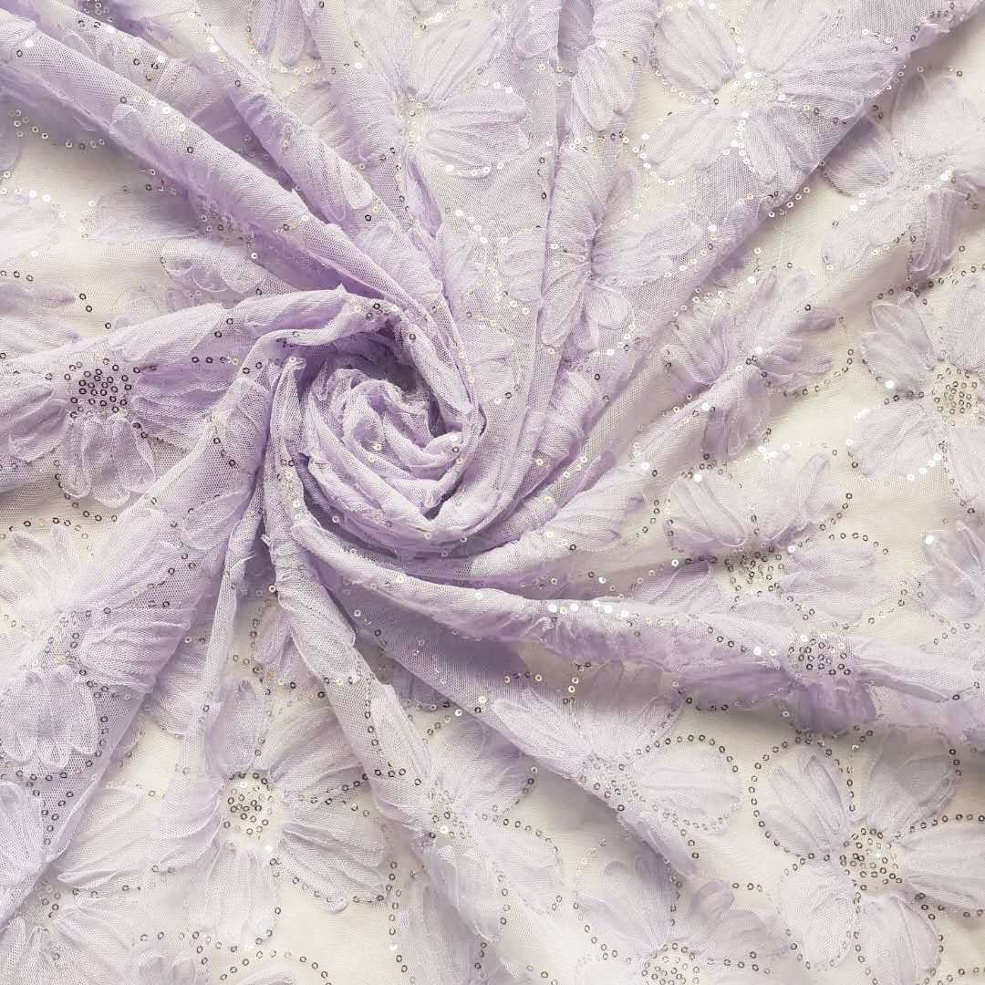 RTS big flower colorful sequins 3D fashion embroidery evening white wedding bridal dress gown lace fabric