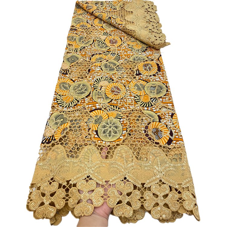 Laser Cutting Sequins Embroidery Lace Fabric Cord Guipure Wholesale African Wax Print Fabric