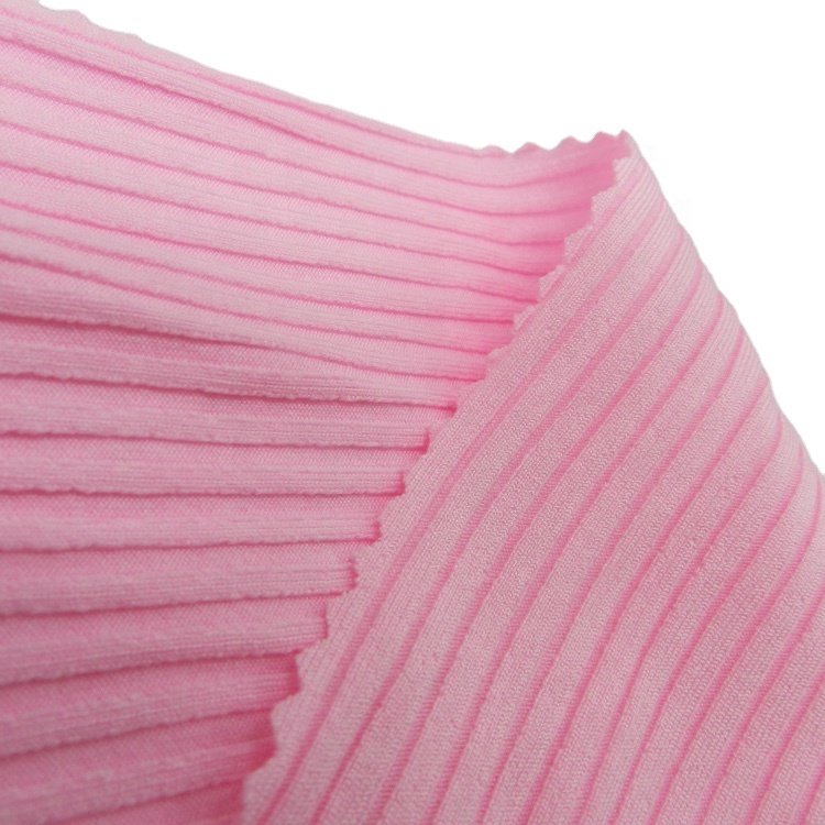 Hot sales of popular pink crinkle polyester spandex 290gsm textured stripe ribbed knitted fabric for swimwear bikini dress