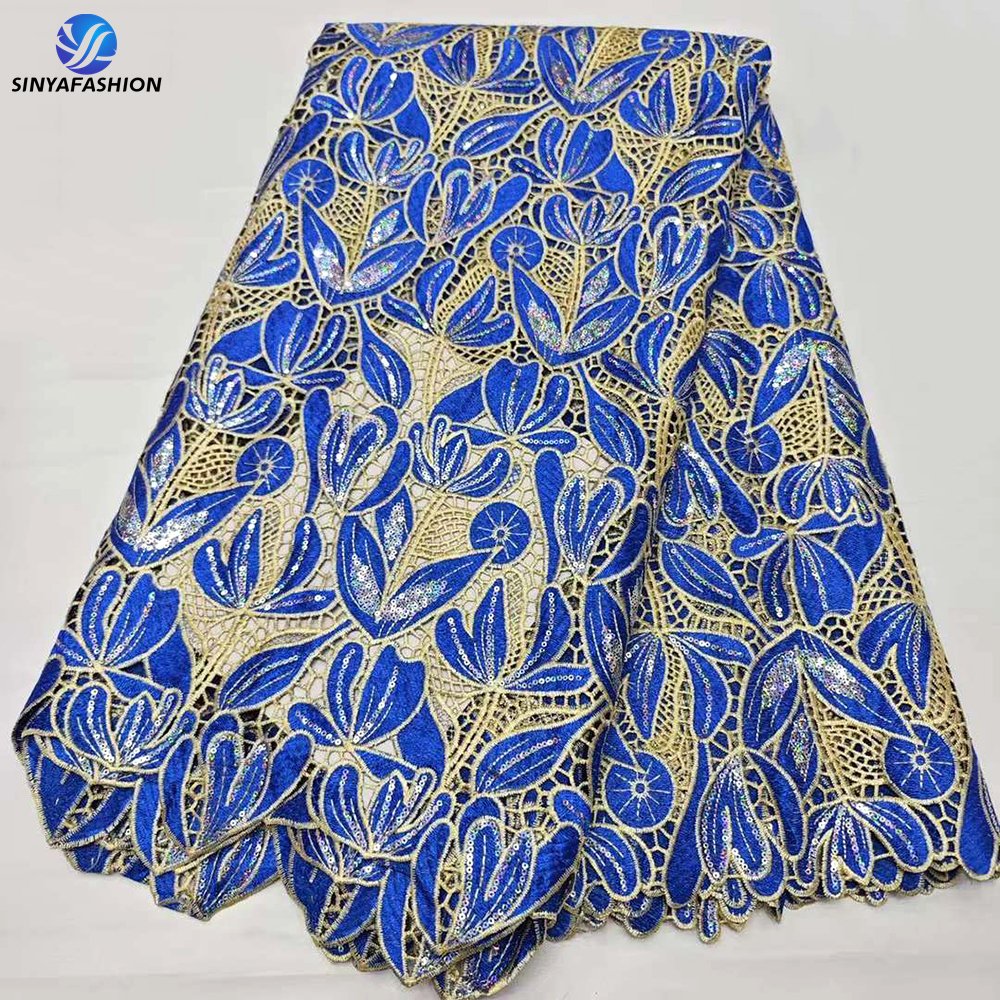 Sinya African Embroidered Guipure Lace Fabric High Quality Cord Lace With Sequins For Wedding Party Dress
