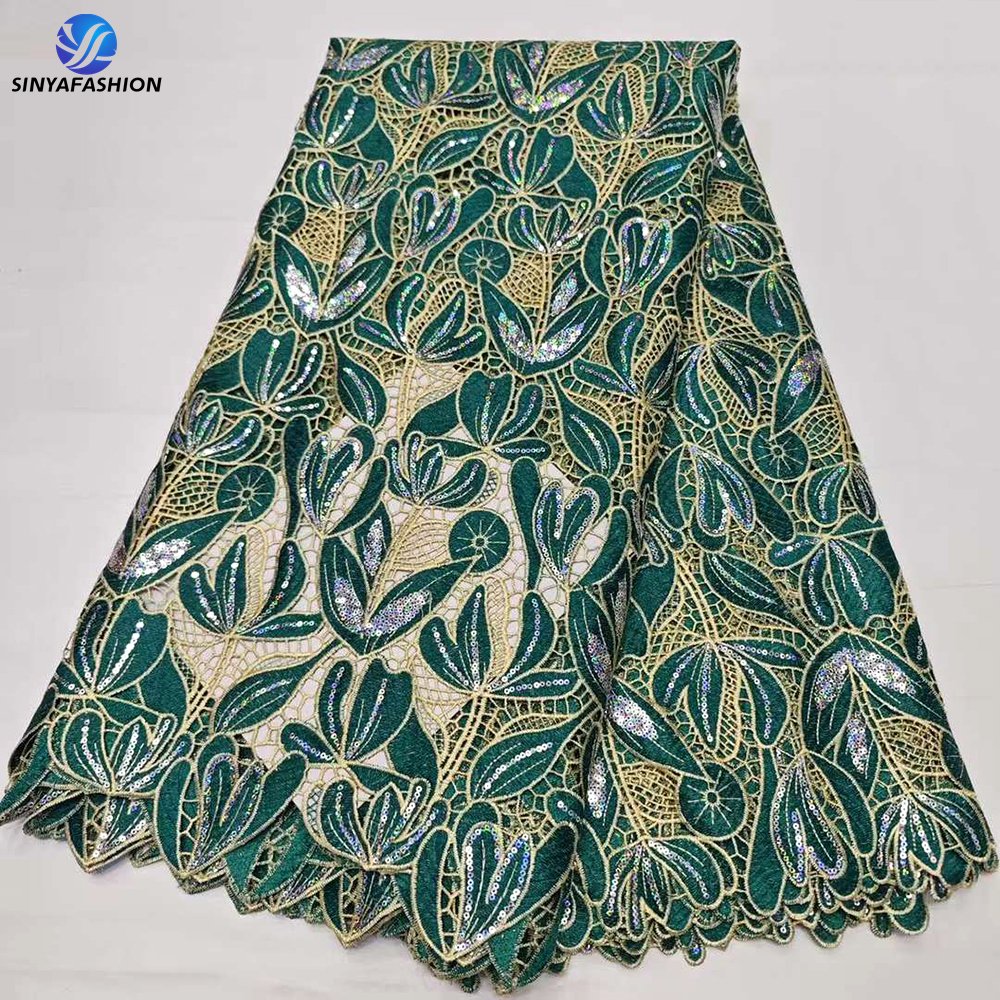 Sinya African Embroidered Guipure Lace Fabric High Quality Cord Lace With Sequins For Wedding Party Dress