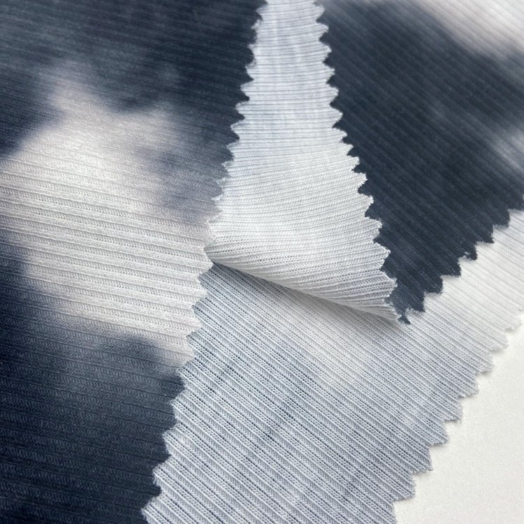 Wholesale ribbed 96% polyester 4% spandex custom digital printed 2*2 knit rib fabric for cardigan