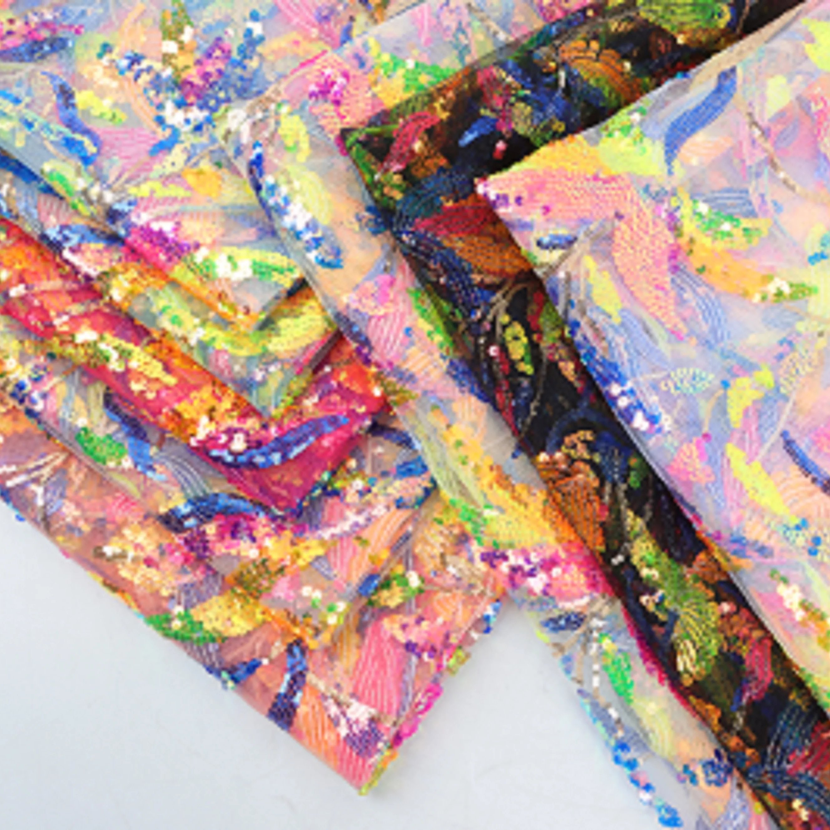 Popular floral design 100% polyester net sequin embroidery fabric mesh lace fabric for dress