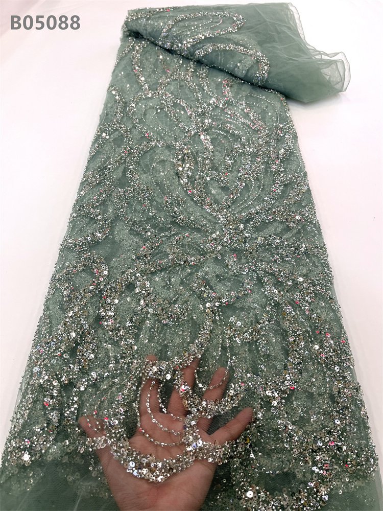 Gold Yellow Evening Dress Lace Material African Fabric Sequins Glitter Tulle Lace Fabric Beads Embroidery Laces for Dress