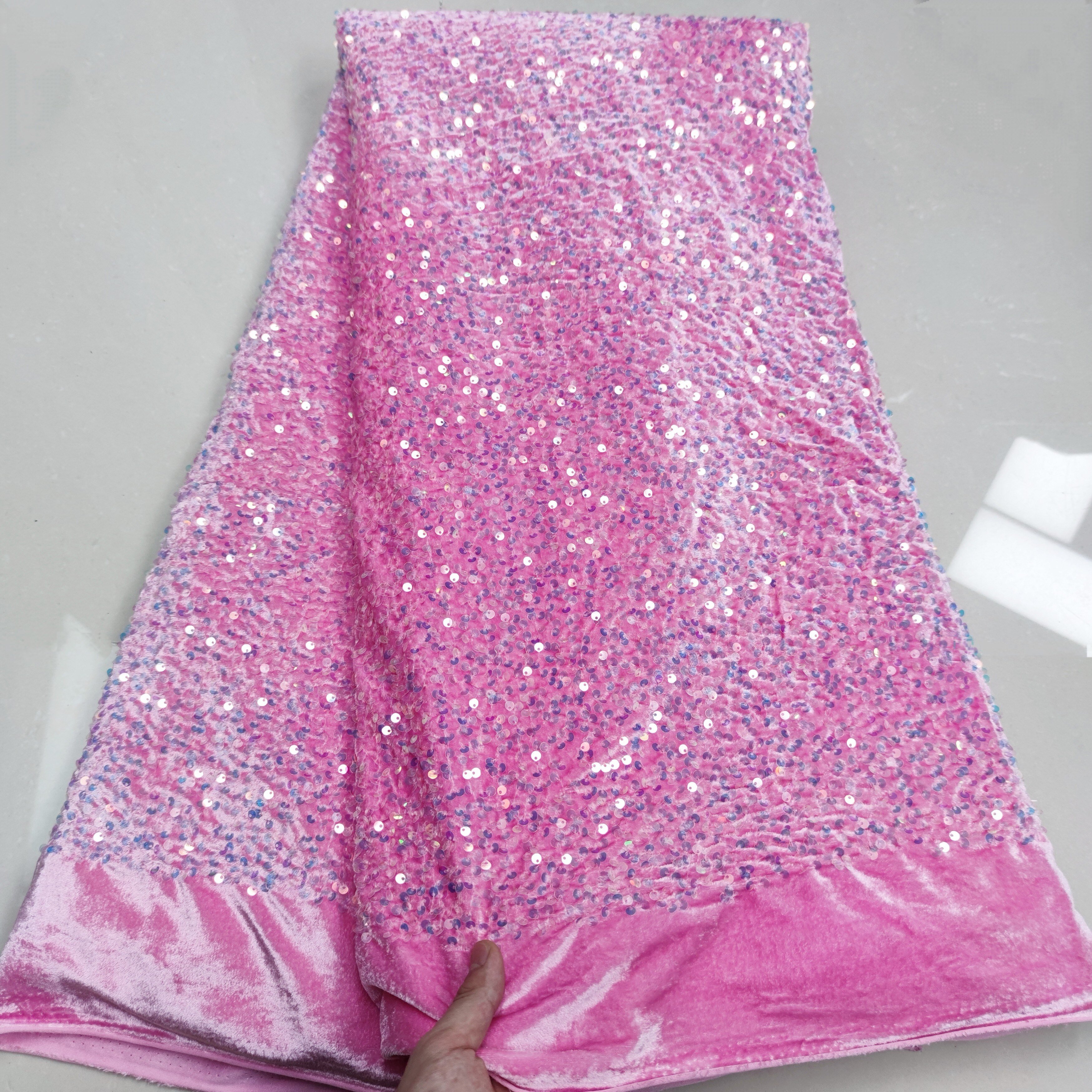 African High Quality Velvet Lace French Tulle Lace Nigerian Embroidery Lace Sequin Fabric