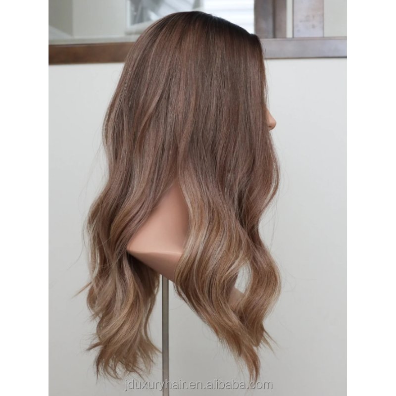 European Hair Lace Top Jewish kosher Wig Neutral Blonde Balayage brown Color 13x6 Lace Front Wig With Realistic Scalp For Women