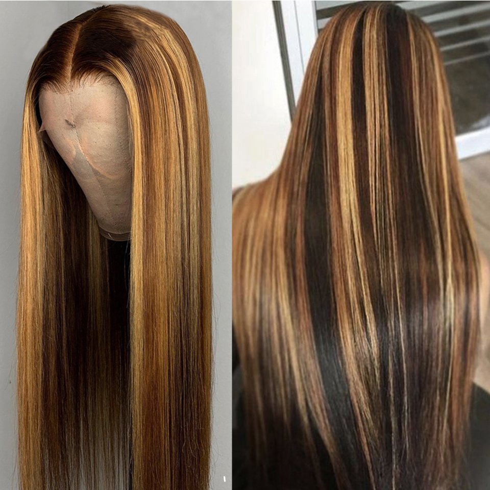 Wholesale Cuticle Aligned Pre Plucked Lace Frontal Highlight Wig 13X4 Full Hd Lace Front Closure Human Hair Wig for black women
