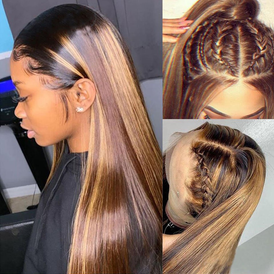 Wholesale Cuticle Aligned Pre Plucked Lace Frontal Highlight Wig 13X4 Full Hd Lace Front Closure Human Hair Wig for black women