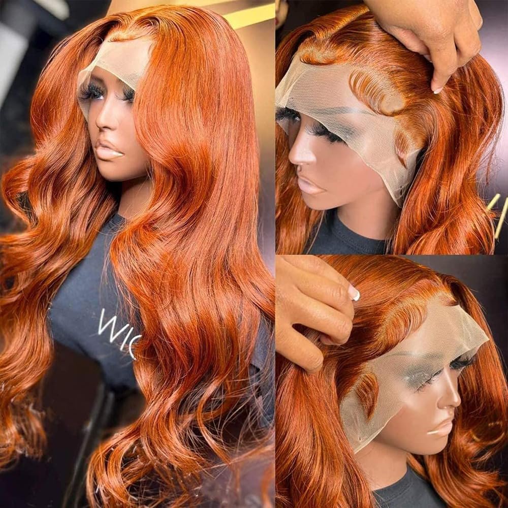 Brazilian Raw Virgin Hair colored Ginger Lace Front Wig Pre plucked Ginger Orange Hd Lace Human Hair Wigs with Baby Hair