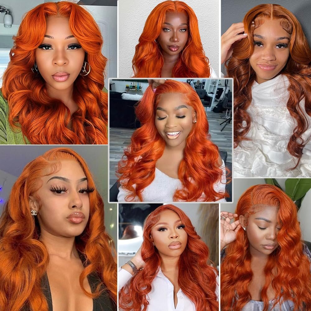Brazilian Raw Virgin Hair colored Ginger Lace Front Wig Pre plucked Ginger Orange Hd Lace Human Hair Wigs with Baby Hair