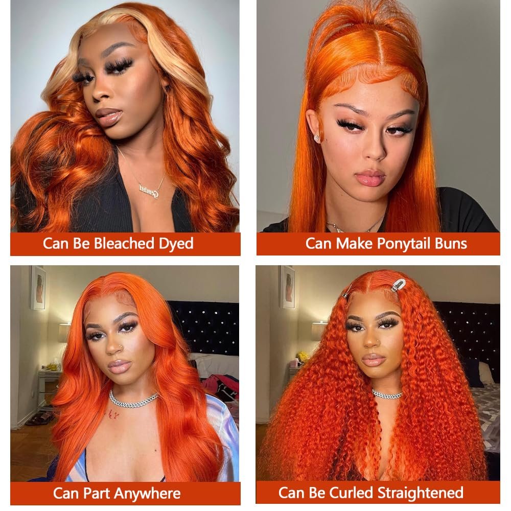Brazilian Raw Virgin Hair colored Ginger Lace Front Wig Pre plucked Ginger Orange Hd Lace Human Hair Wigs with Baby Hair