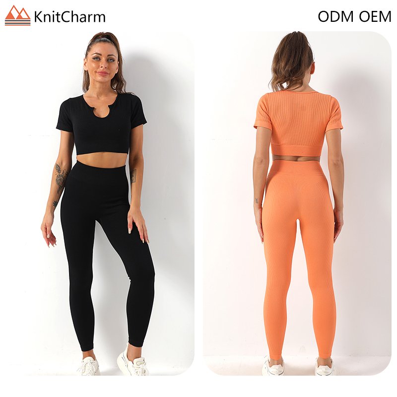 Wholesale Seamless Ribbed Knit High-Rise Shorts Square Neck U-Neck Full Support Bra Yoga Set Activewear Sets For Women