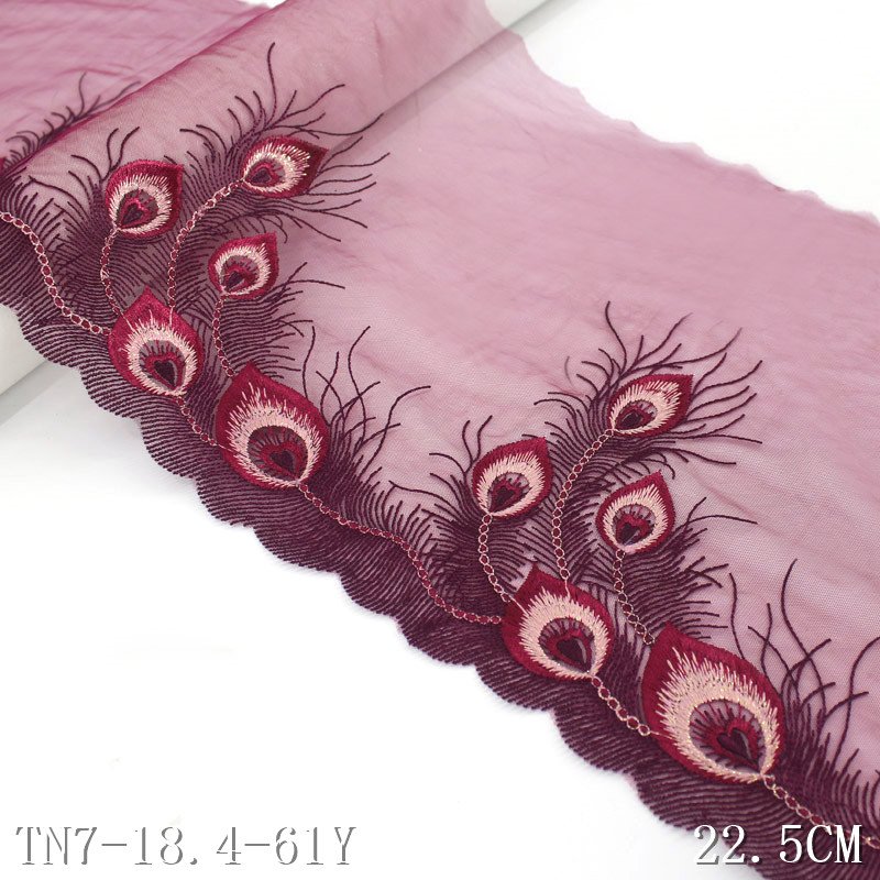 Spot sale embroidery fabric 22.5cm wide shinny tulle fabric 3d lace fabric