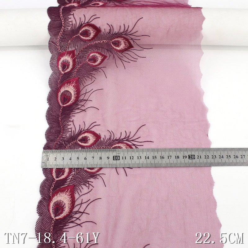 Spot sale embroidery fabric 22.5cm wide shinny tulle fabric 3d lace fabric
