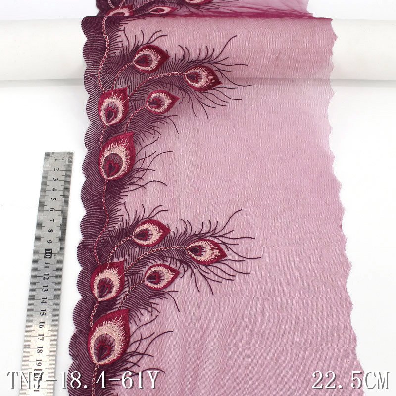 Spot sale embroidery fabric 22.5cm wide shinny tulle fabric 3d lace fabric