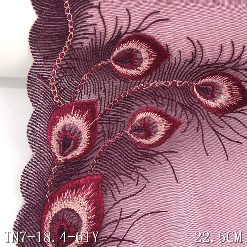 Spot sale embroidery fabric 22.5cm wide shinny tulle fabric 3d lace fabric