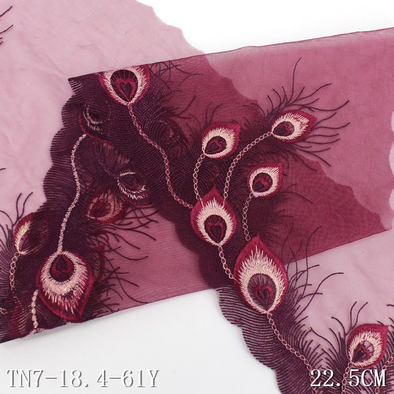 Spot sale embroidery fabric 22.5cm wide shinny tulle fabric 3d lace fabric