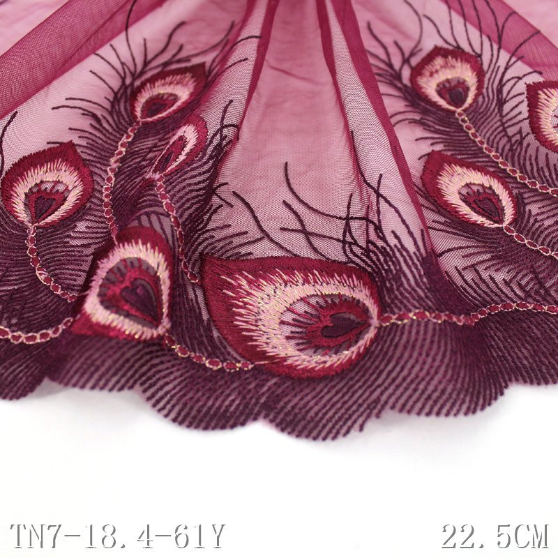 Spot sale embroidery fabric 22.5cm wide shinny tulle fabric 3d lace fabric