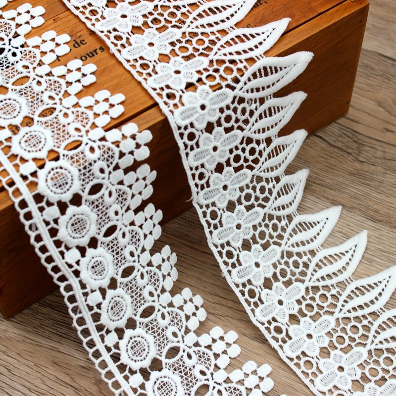 Zeal Water Soluble Silk Lace Trim White Cotton Ribbon with 2cm 5cm Width Dress Tablecloth Blanket Box Embroidery Decoration
