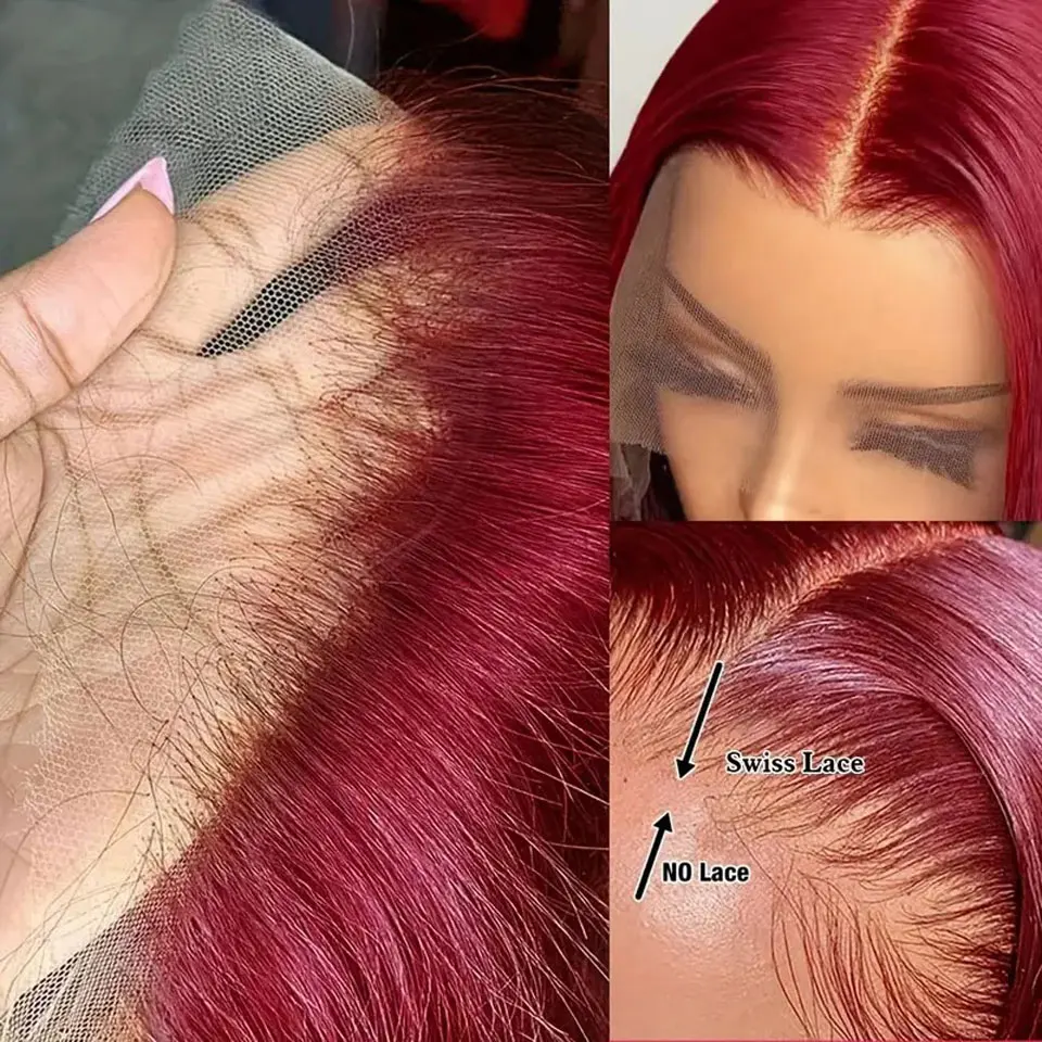 Burgundy Short Bob Straight Wigs Transparent Lace Frontal Wigs for Women Pre-Plucked 100% Brazilian Virgin Hair 8"-14"