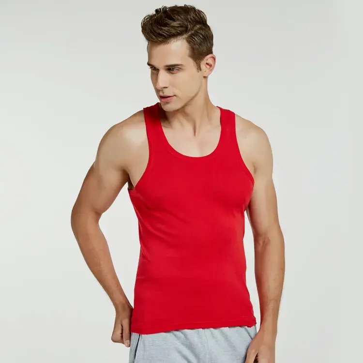 100% Cotton Gym Fitness Breathable Ribbed Absorb Sweat Wife Beater men's Tank Tops Men