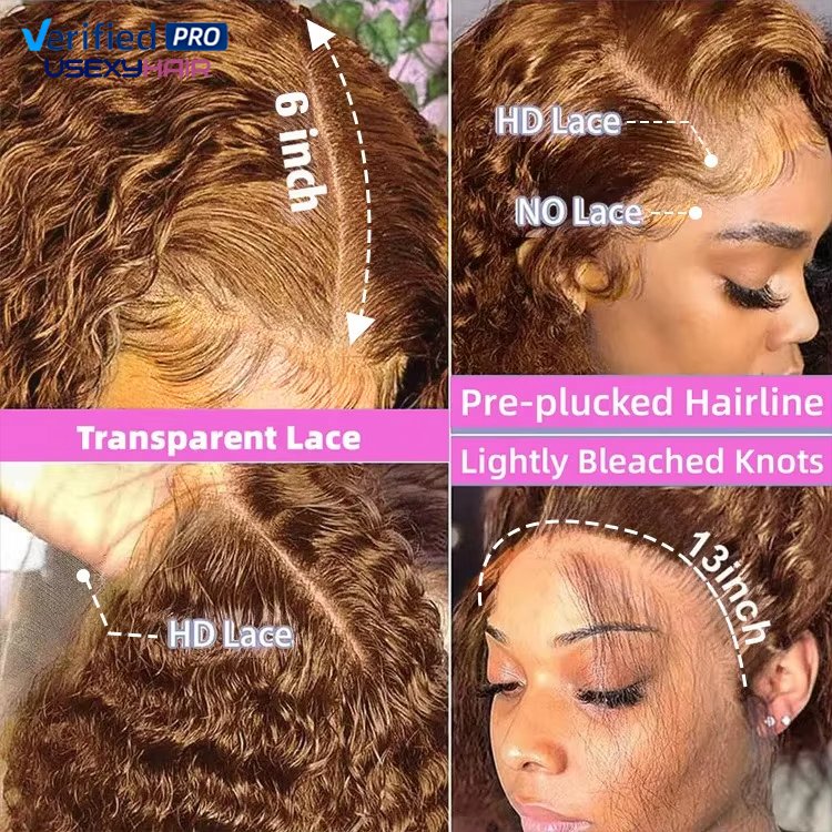 Colored Human Hair Wigs Pre Plucked Raw Indian Hair Wigs Hd lace Brown Loose Deep Wave 13x4 Hd Transparent lace Frontal Wigs