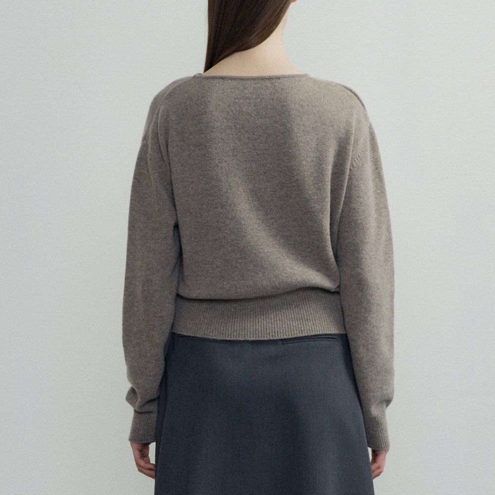 Ladies Pure Color Boat Neck Sweater in Wool and Cashmere Blended Jumper Layered Knit