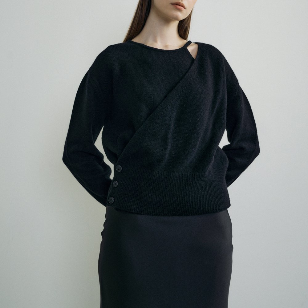 Ladies Pure Color Boat Neck Sweater in Wool and Cashmere Blended Jumper Layered Knit
