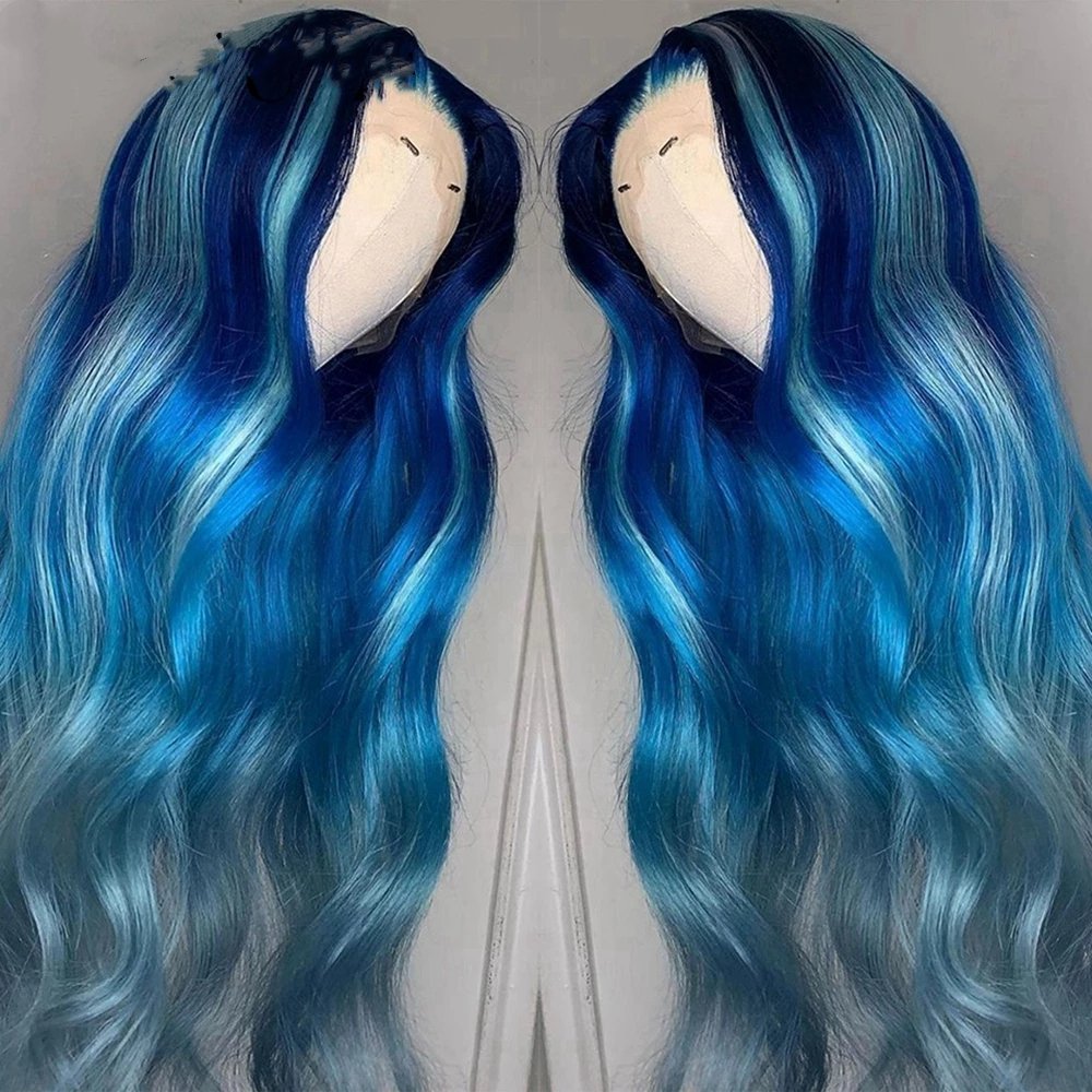 Real HD Lace Highlight Blue Color Virgin Brazilian Cuticle Aligned Human Hair Full 360 Lace Frontal Closure Wigs