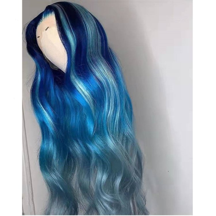 Real HD Lace Highlight Blue Color Virgin Brazilian Cuticle Aligned Human Hair Full 360 Lace Frontal Closure Wigs