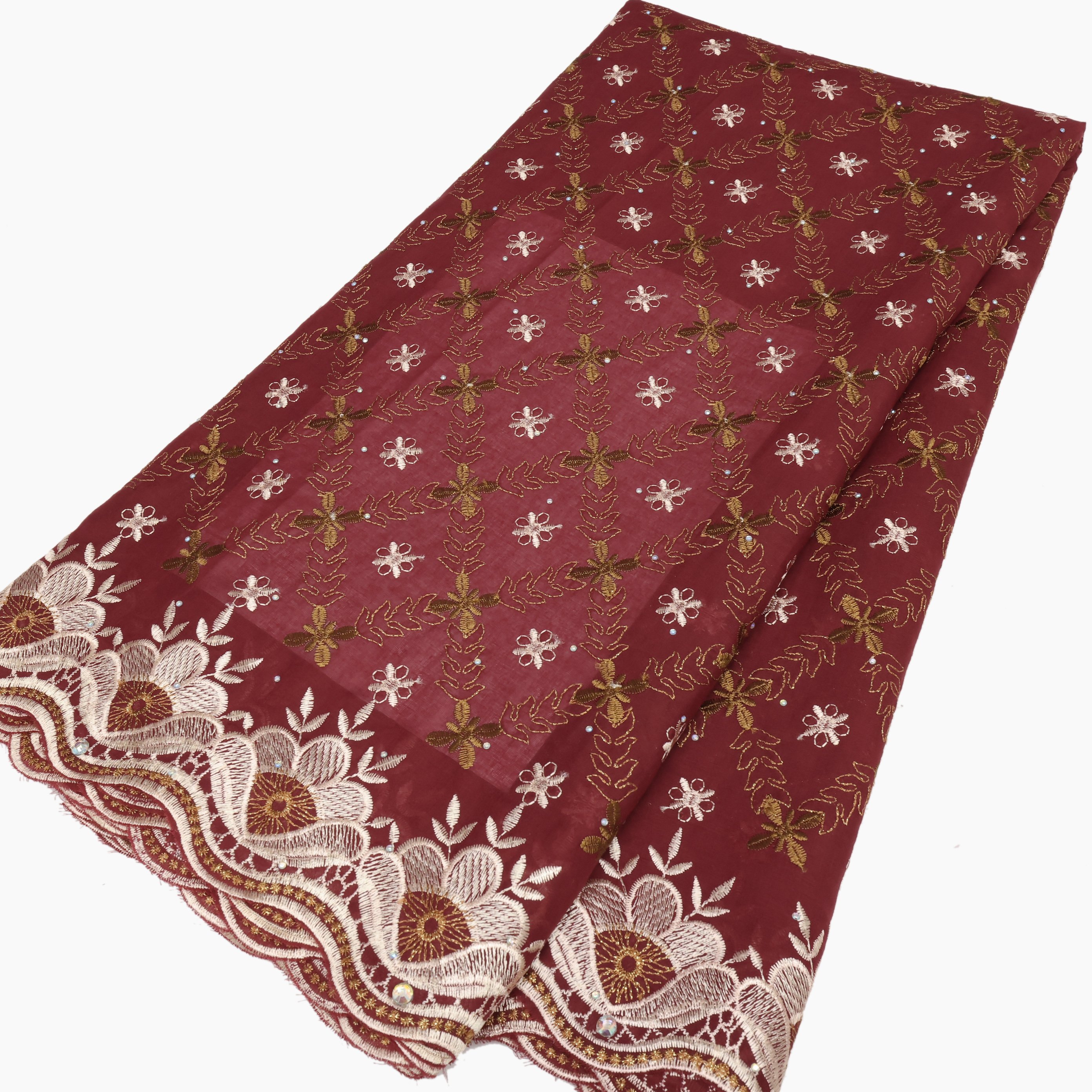 NI.AI Elegant Swiss Voile Lace Fabric FLoral Lace Fabric Cotton Lace Fabric Embroidery With Stones
