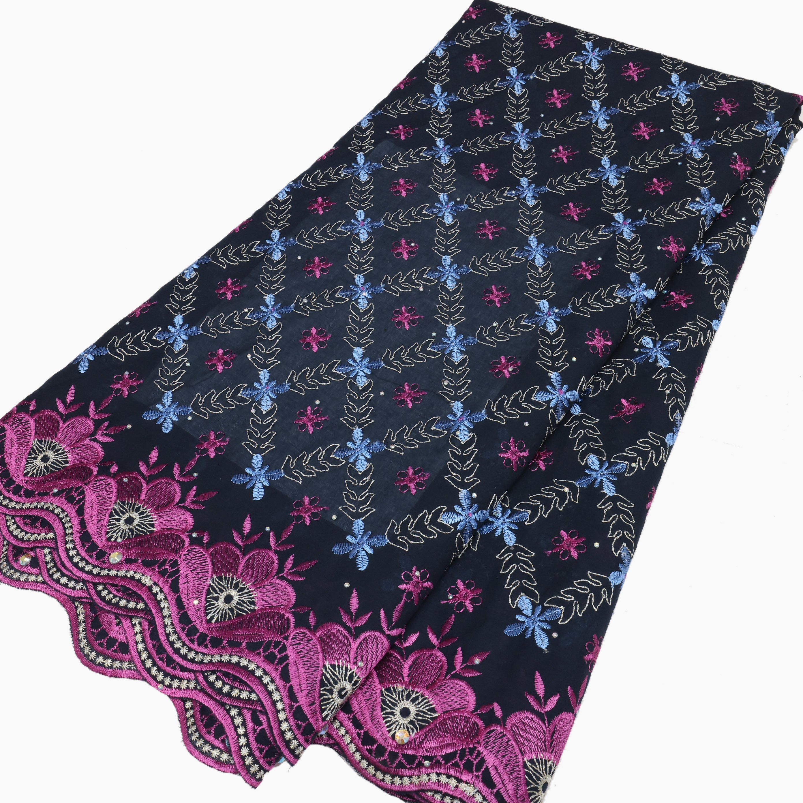 NI.AI Elegant Swiss Voile Lace Fabric FLoral Lace Fabric Cotton Lace Fabric Embroidery With Stones
