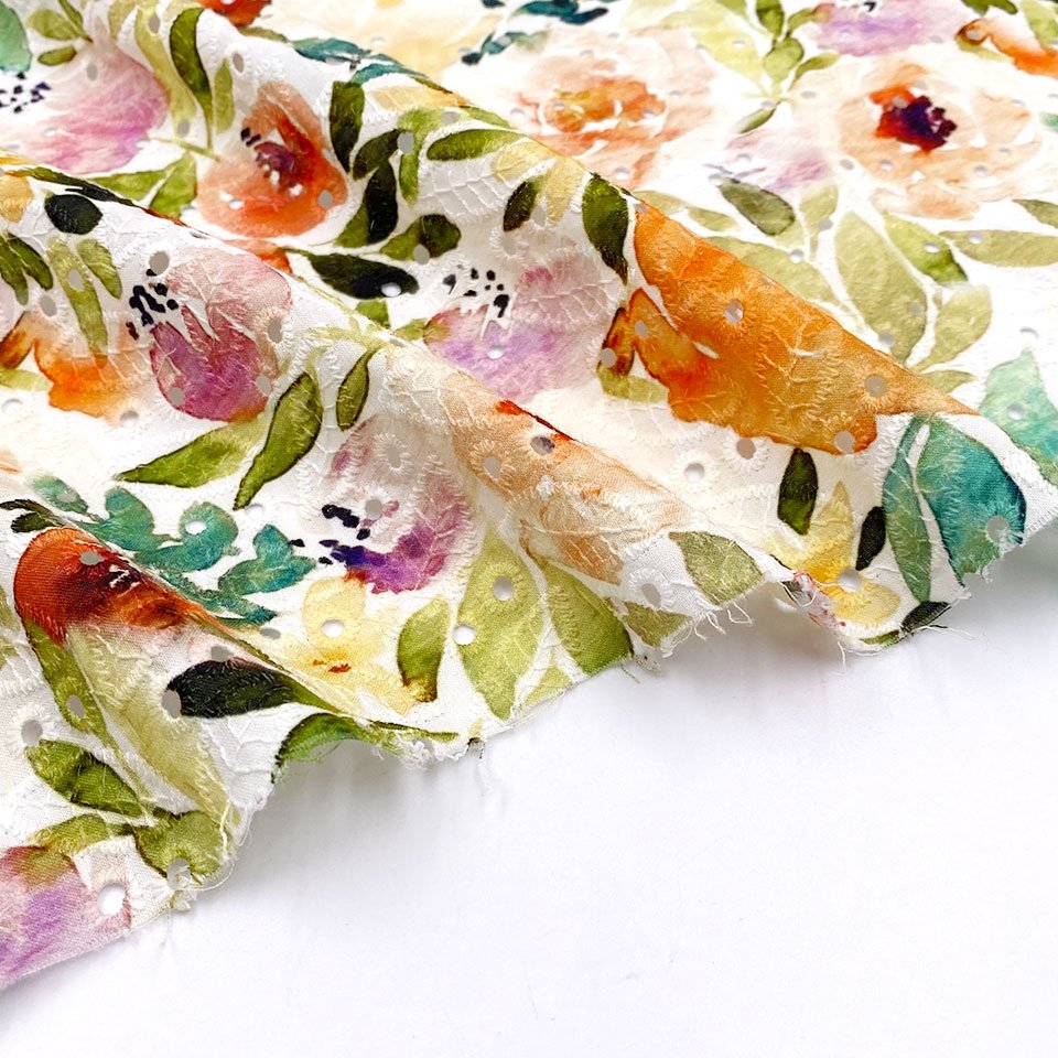 hollow out women dress material custom pattern poplin digital printing eyelet cotton swiss voile lace embroidery fabric