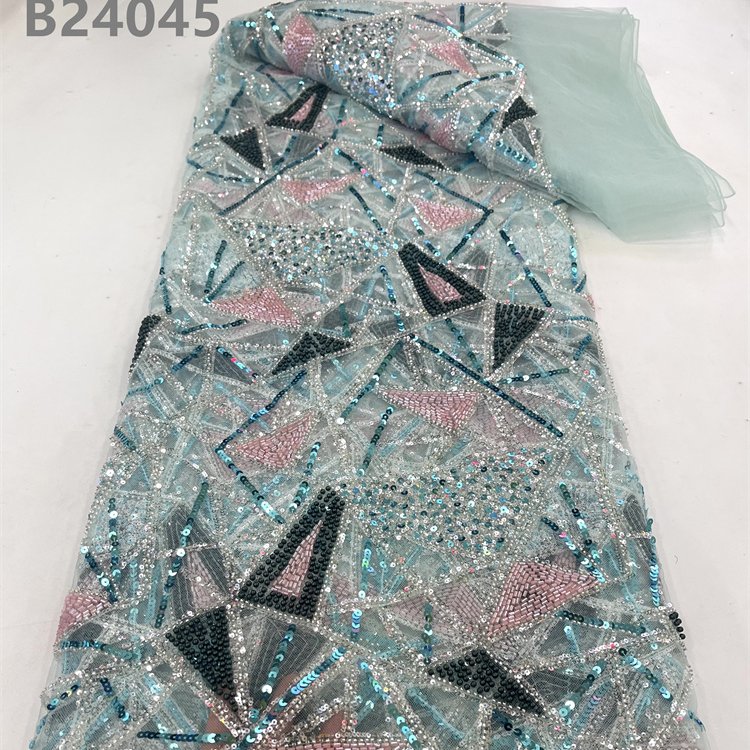 embroidered fabric wedding Lace Fabrics African Nigerian Women Dress bead fabric lace