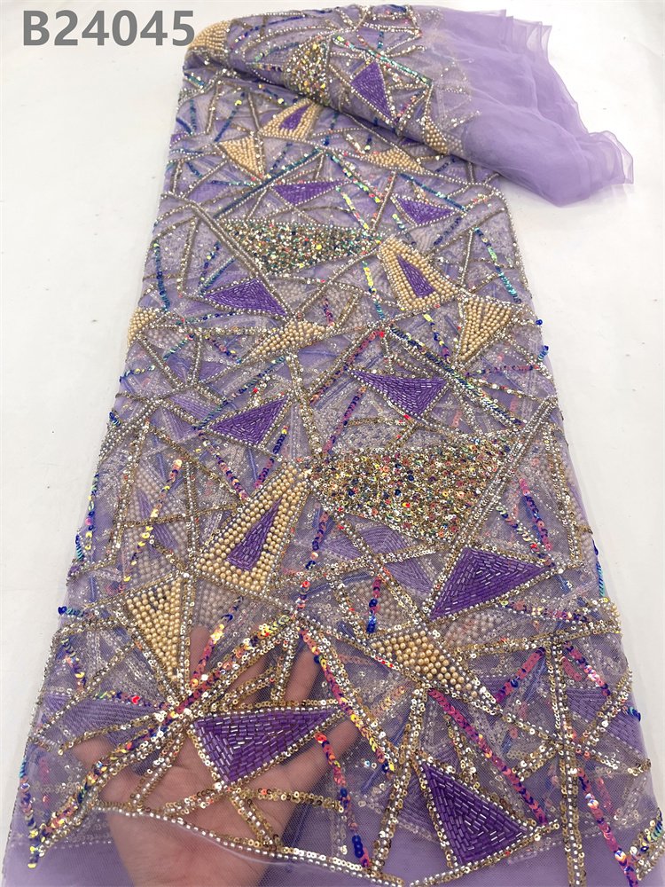 embroidered fabric wedding Lace Fabrics African Nigerian Women Dress bead fabric lace