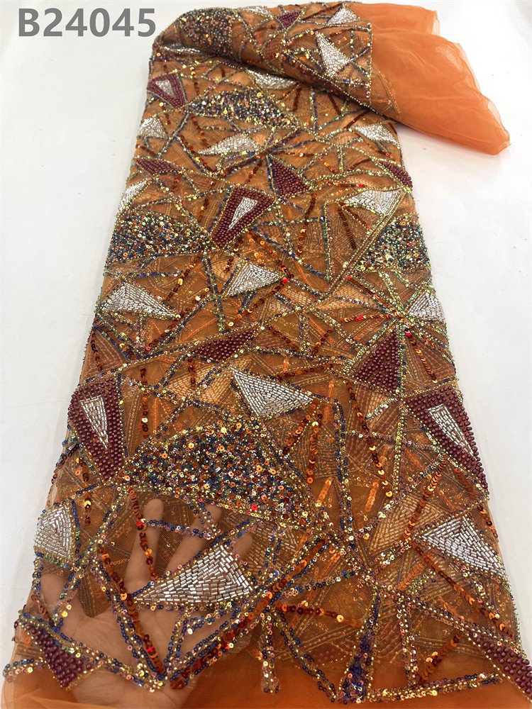 embroidered fabric wedding Lace Fabrics African Nigerian Women Dress bead fabric lace