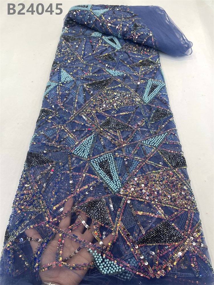 embroidered fabric wedding Lace Fabrics African Nigerian Women Dress bead fabric lace