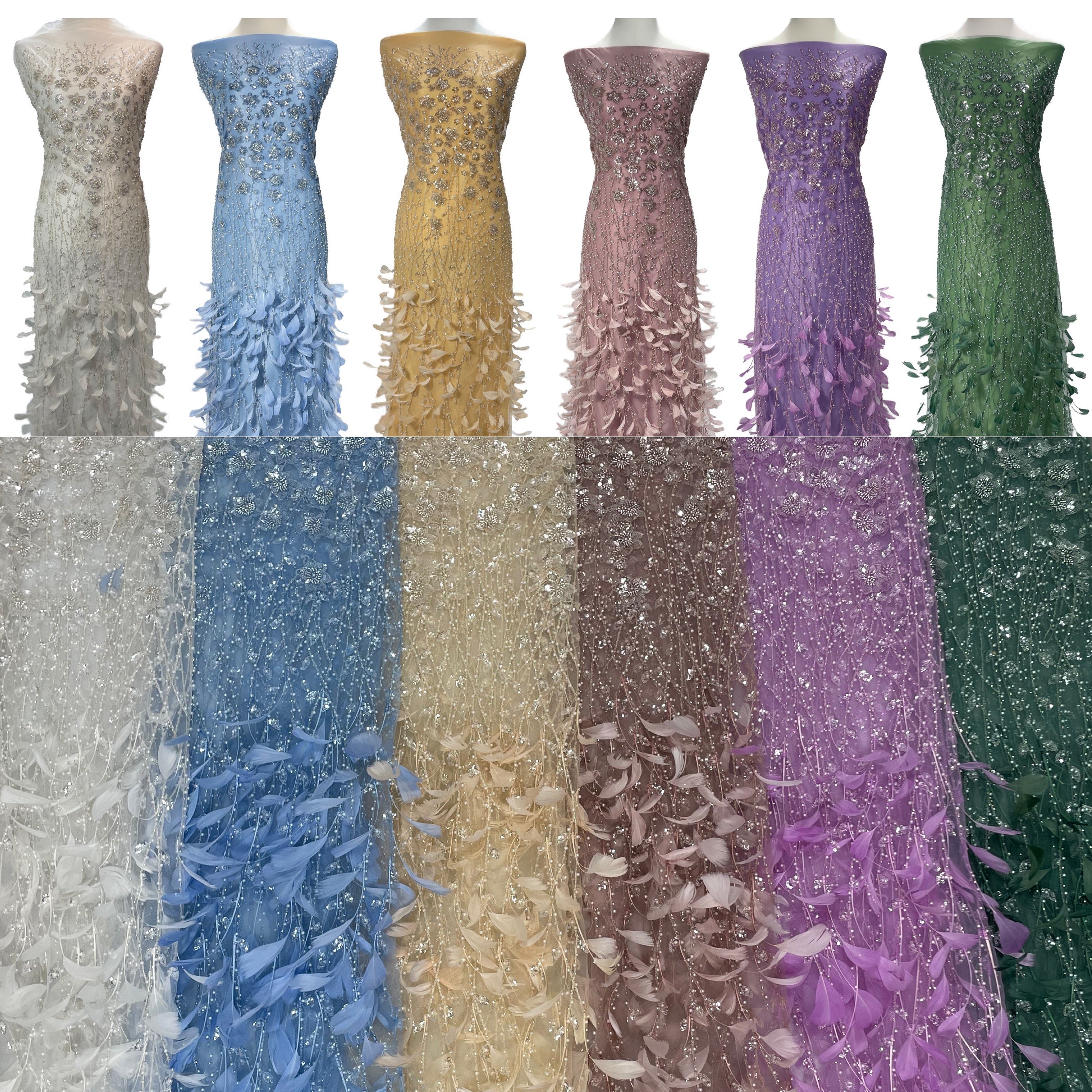 Artificial Fabric Feather Beads Lace fabric material lace Evening Wedding Dress Fabric