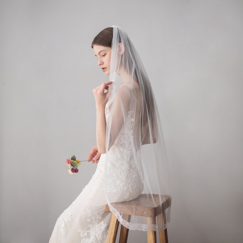 V610 Elegant Wedding Bridal Veil One-Layer Plain Tulle Lace Edge Handmade Brides Veil Women Marriage Accessories