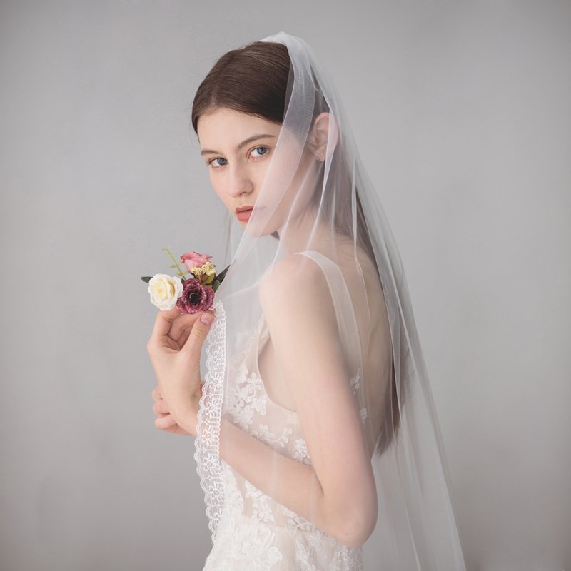 V610 Elegant Wedding Bridal Veil One-Layer Plain Tulle Lace Edge Handmade Brides Veil Women Marriage Accessories
