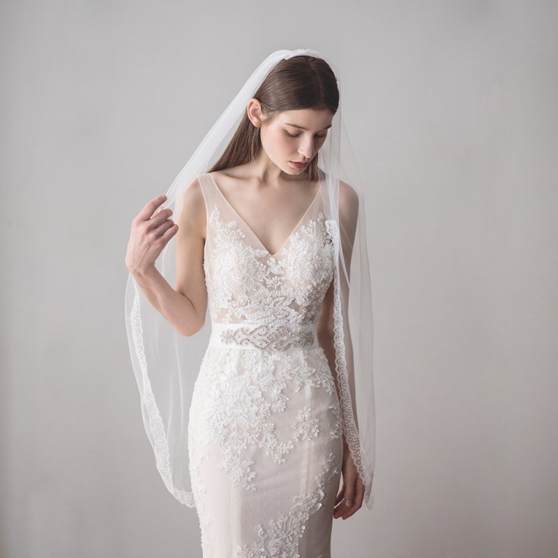 V610 Elegant Wedding Bridal Veil One-Layer Plain Tulle Lace Edge Handmade Brides Veil Women Marriage Accessories