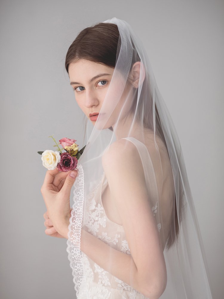 V610 Elegant Wedding Bridal Veil One-Layer Plain Tulle Lace Edge Handmade Brides Veil Women Marriage Accessories