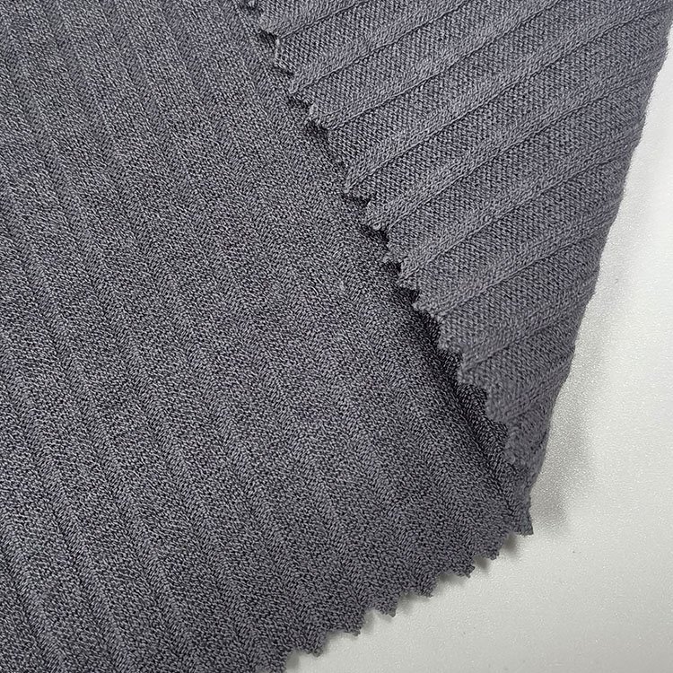 Factory sale knitted solid grey 255gsm 95 polyester 5 spandex 5*3 rib fabric for shirt,garment